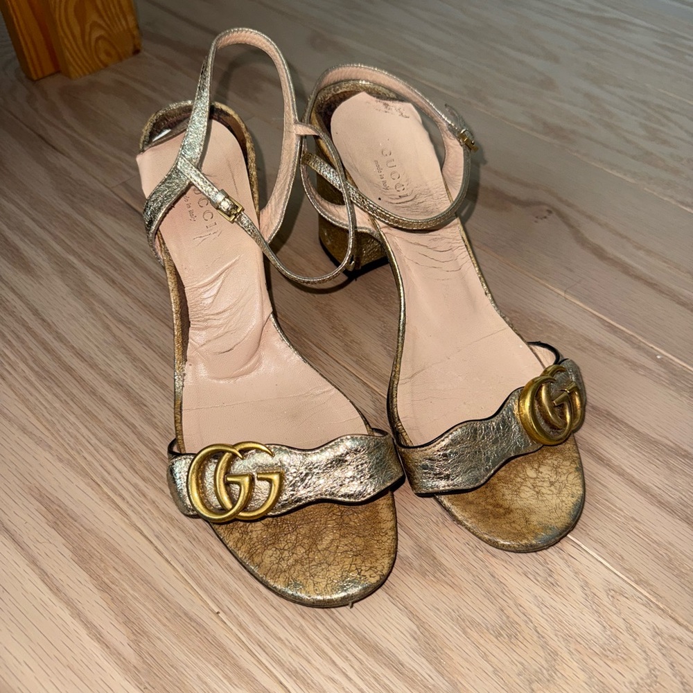 Gucci Marmont Metallic High-Heel Sandals